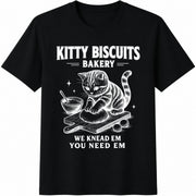 Youth Cat Sourdough Cat Meme Kitty Biscuits Kitten Cat Cotton T-Shirt in Black
