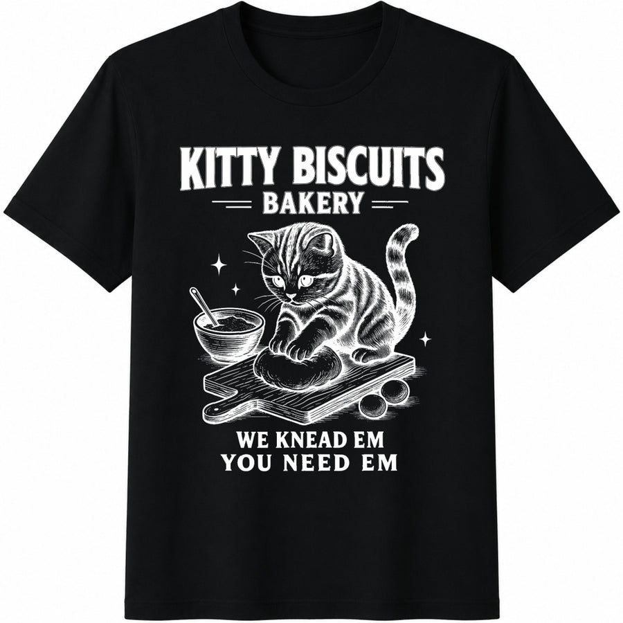 Youth Cat Sourdough Cat Meme Kitty Biscuits Kitten Cat Cotton T-Shirt in Black