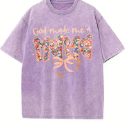 Relaxed Short-sleeved Round-neck Vintage Washed T-Shirt in Purple
