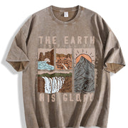 EARTH HIS GLORY Shoulder Drop Vintage Washed T-Shirt in Brown