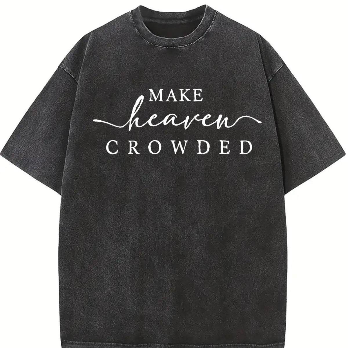 Religious Make Heaven Crowded Vintage Washed T-Shirt in Black