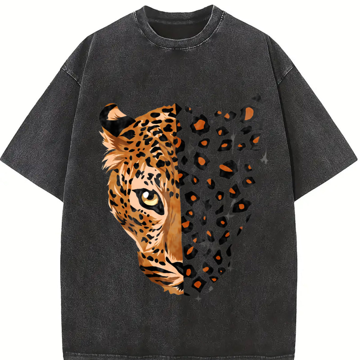 Ladies' Retro Imitation Old with Letter Printing Vintage Washed T-Shirt in Black