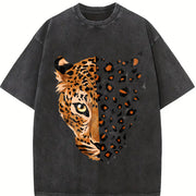 Ladies' Retro Imitation Old with Letter Printing Vintage Washed T-Shirt in Black
