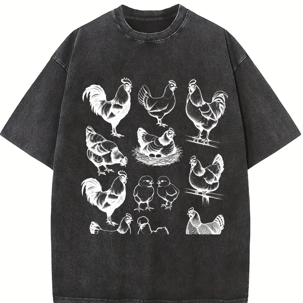 Chicken 90s Tattoo Vintage Washed T-Shirt in Black
