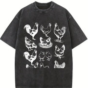 Chicken 90s Tattoo Vintage Washed T-Shirt in Black