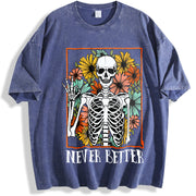 Never Better Floral Skeleton vintage washed oversized T-shirt in Blue