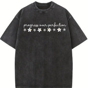 Progress Over Perfection Inspirational Teacher Vintage Washed T-Shirt in Black