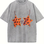 Retro Leopard Star Vintage Washed T-Shirt in Gray