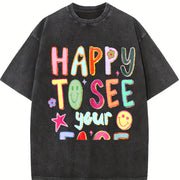 Happy To See Your Face Teacher Appreciation vintage washed oversized T-shirt in Black