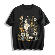 Dog Short-sleeve Blouse with Cute Puppy & Canine Patterns Cotton T-Shirt in Black