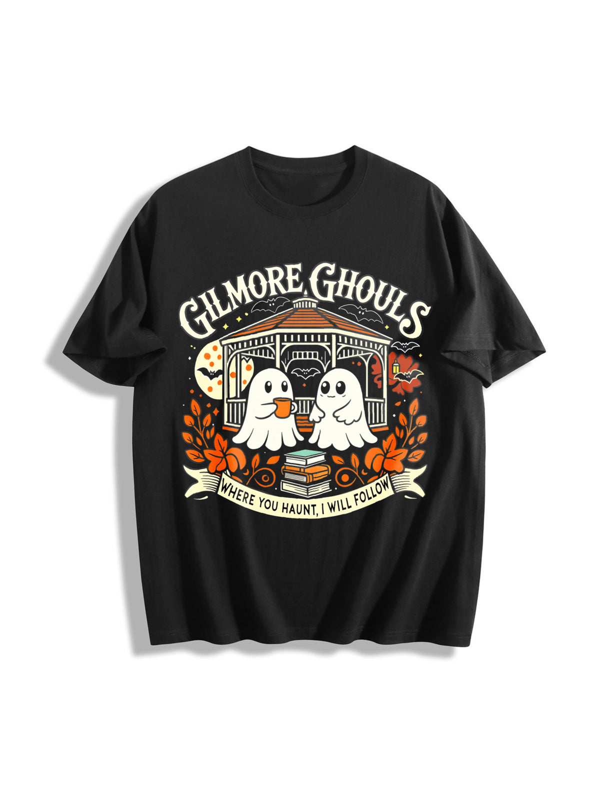 Cute Gilmore Ghouls Cotton T-Shirt in Black