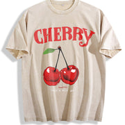 T-shirtplus Size - Pink Cherry Loose Travel ( ) Vintage Washed T-Shirt in Beige