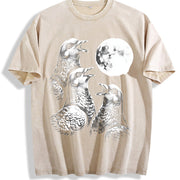 Pigeon Moon Pepper Bird Lover Vintage Washed T-Shirt in Beige