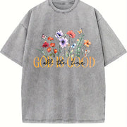 GOD IS GOOD Floral 1pc Vintage Washed T-Shirt in Gray
