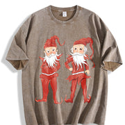 Retro Christmas Elves Teenager Vintage Washed T-Shirt in Brown