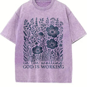 Floral Christian Bible Verse Vintage Washed T-Shirt in Purple