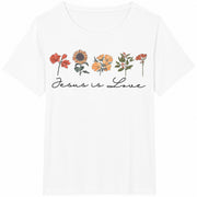 Jesus Is Love Floral Christian Cotton T-Shirt in White