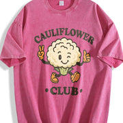 Cauliflower Club Veggie Lover Retro Cartoon Vintage Washed T-Shirt in Red