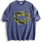 Camo Lip Soft Knit Breathable & vintage washed oversized T-shirt in Blue