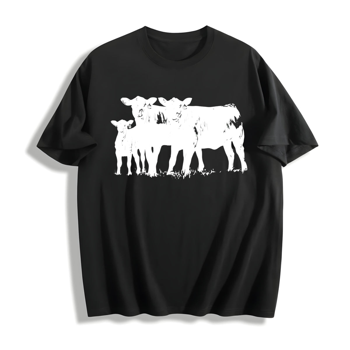 Cute Cow for Farmers Animal Lover Western Country Cow Cotton T-Shirt in Black