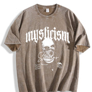 Mysticism Studios Ski Mask Gothic Letter Back Vintage Washed T-Shirt in Brown