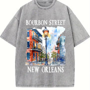 Bourbon Street New Orleans Vintage Washed T-Shirt in Gray