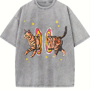 Cool Cat Y2K Harajuku Vintage Washed T-Shirt in Gray