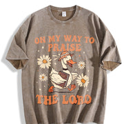 Praise the Lord Bible Verse Vintage Washed T-Shirt in Brown