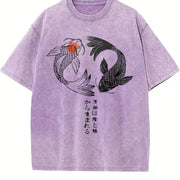 Japanese Koi Fish Yin Yang Sleeveless Tank Vintage Washed T-Shirt in Purple