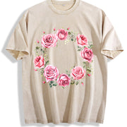 Rose Floral for All Seasons Vintage Washed T-Shirt in Beige