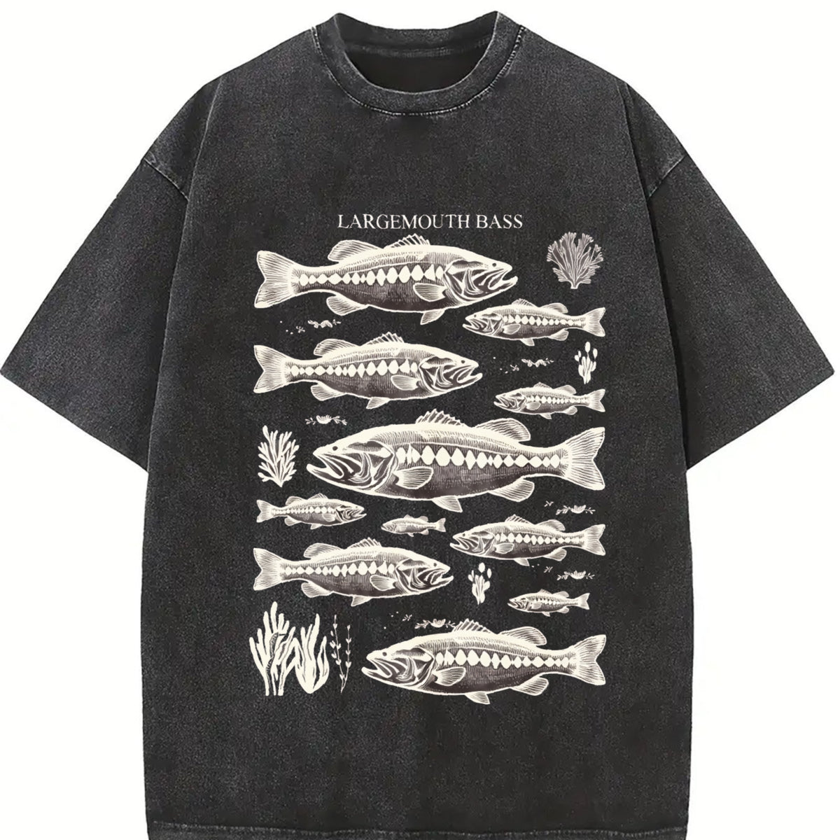 Largemouth Bass Fish 90s Vintage Washed T-Shirt in Black