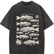 Largemouth Bass Fish 90s Vintage Washed T-Shirt in Black