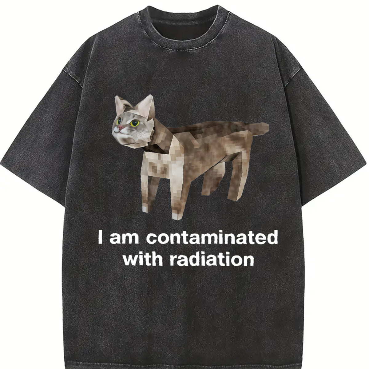 I Am Contaminated with Radiation Cat Vintage Washed T-Shirt in Black