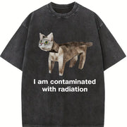 I Am Contaminated with Radiation Cat Vintage Washed T-Shirt in Black