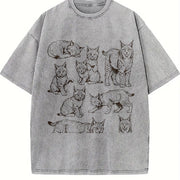 Lynx Cat 90s Tattoo Vintage Washed T-Shirt in Gray