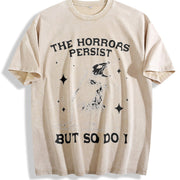 The Horrors Persist But So Do I Opossum vintage washed oversized T-shirt in Beige