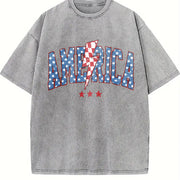 America Lightening Bolt USA vintage washed oversized T-shirt in Gray
