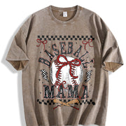 Retro Baseball Mama Checkered Vintage Washed T-Shirt in Brown