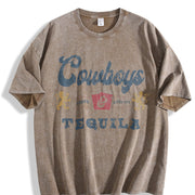 Cowboys and Tequila Western Barbecue Party vintage washed oversized T-shirt in Brown