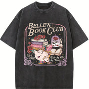 Belle's Book Club Book Cafe vintage washed oversized T-shirt in Black