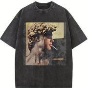 Smoking David Statue Vintage Washed T-Shirt in Black