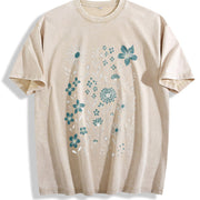 Wildflowers 90s Retro Block Peonies Vintage Washed T-Shirt in Beige