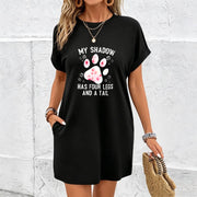 MY Shadow Pink Cat Paw Dress Pajamas Cotton T-Shirt in Black