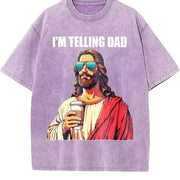 I'm Telling Dad Jesus with Beer Vintage Washed T-Shirt in Purple