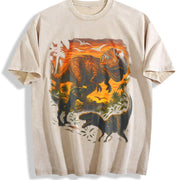 T-rex Dinosaur Jurassic Prehistoric Vintage Washed T-Shirt in Beige
