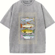 Trout Fish Retro Fish Vintage Washed T-Shirt in Gray