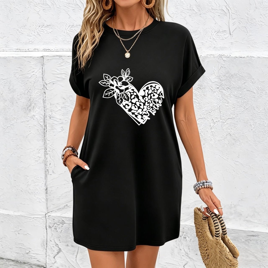 Chic Dress Made from Stretch Material Cotton T-Shirt in Black