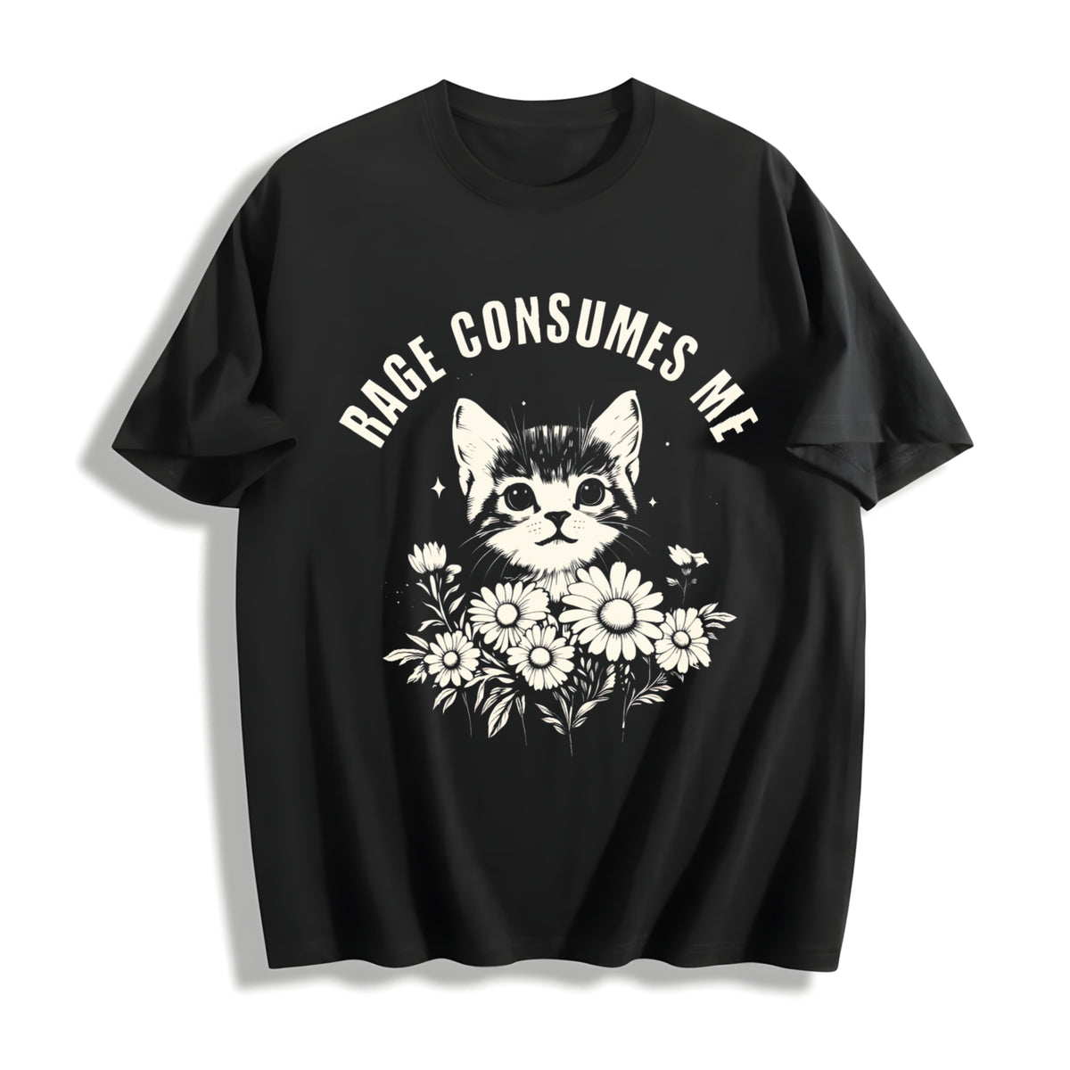 Rage Consumes Me Cute Cat Meme Cotton T-Shirt in Black