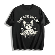Rage Consumes Me Cute Cat Meme Cotton T-Shirt in Black