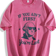 Retro If You Ain't First You're Last Vintage Washed T-Shirt in Red